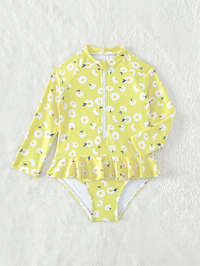 ADDIE Kids Floral Print Long Sleeved One Piece Swimsuit