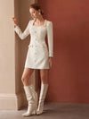 SHARA Tweed Long Sleeved Dress with Pearls