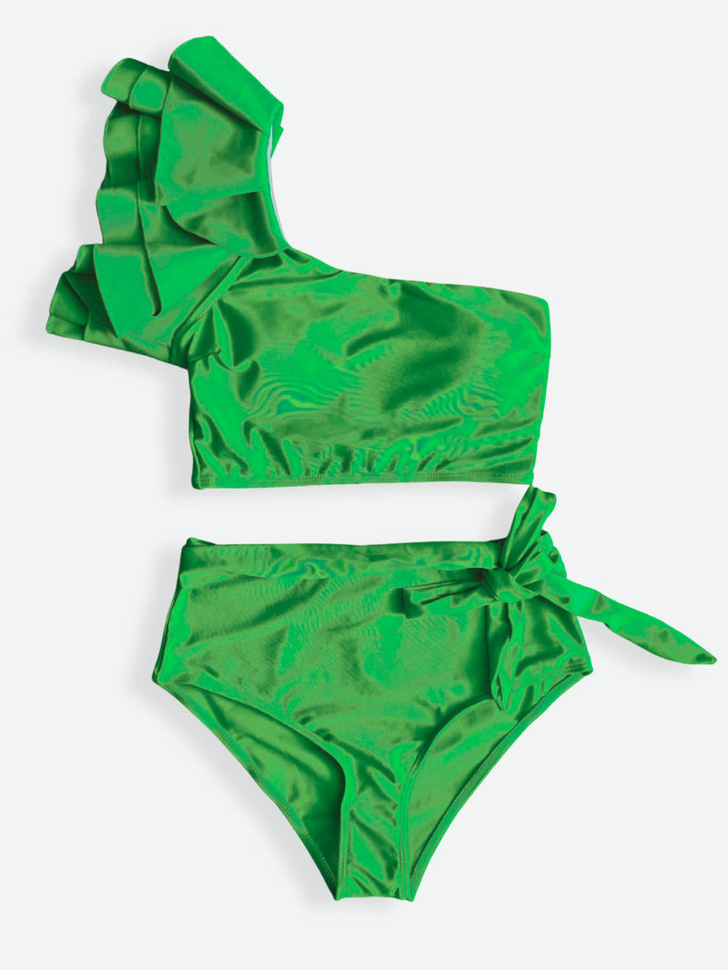 MILANA Ruffled One Shoulder High Waist Bikini Set