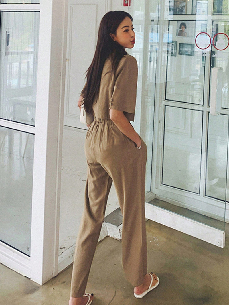 HANA Button Front Shirt and Wide Leg Pants