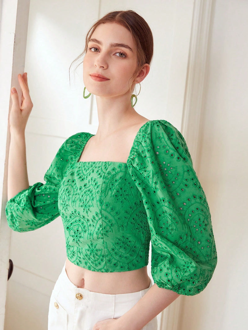 REI Balloon Sleeve Cropped Top