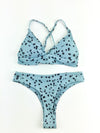 Dalmatian Print Criss Cross Bikini Swimsuit in Carolina Blue (Medium)