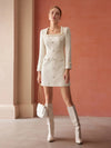 SHARA Tweed Long Sleeved Dress with Pearls