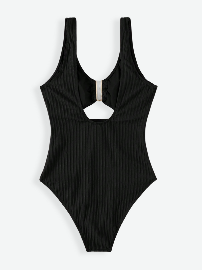 BROOKLYN Textured Cut out Front Neck One Piece Swimsuit