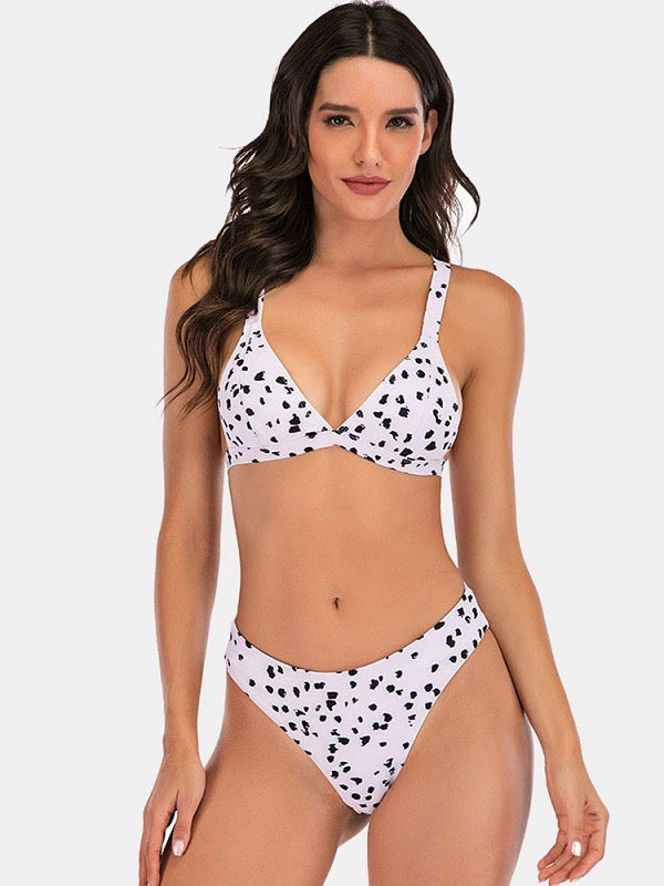 Dalmatian Print Triangle Bikini Swimsuit in Periwinkle (Small)