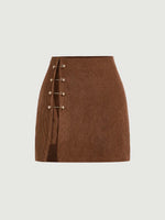 Metal Hardware Asymmetrical Hem Skirt