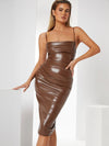 FIONA Ruched Leather Bodycon Dress