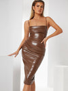Ruched Leather Bodycon Dress