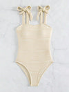 BLAKE Solid Textured Tie Shoulder One Piece Swimsuit
