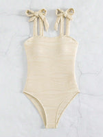 BLAKE Solid Textured Tie Shoulder One Piece Swimsuit