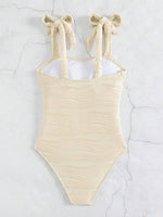 BLAKE Solid Textured Tie Shoulder One Piece Swimsuit