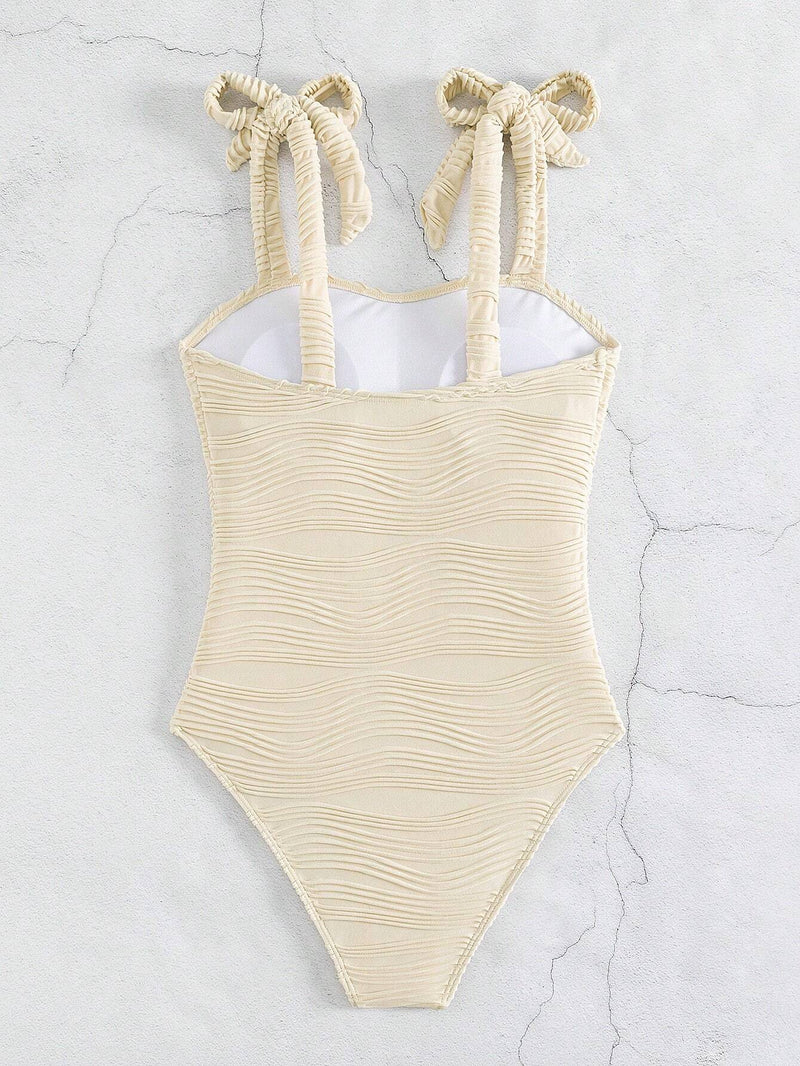 BLAKE Solid Textured Tie Shoulder One Piece Swimsuit