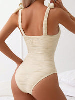 BLAKE Solid Textured Tie Shoulder One Piece Swimsuit