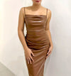 FIONA Ruched Leather Bodycon Dress