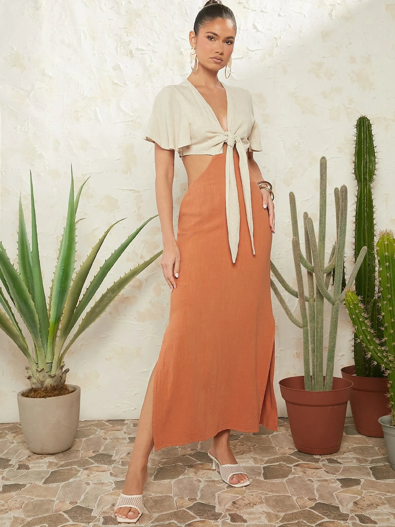 Tie Front Cutout Waist Dress