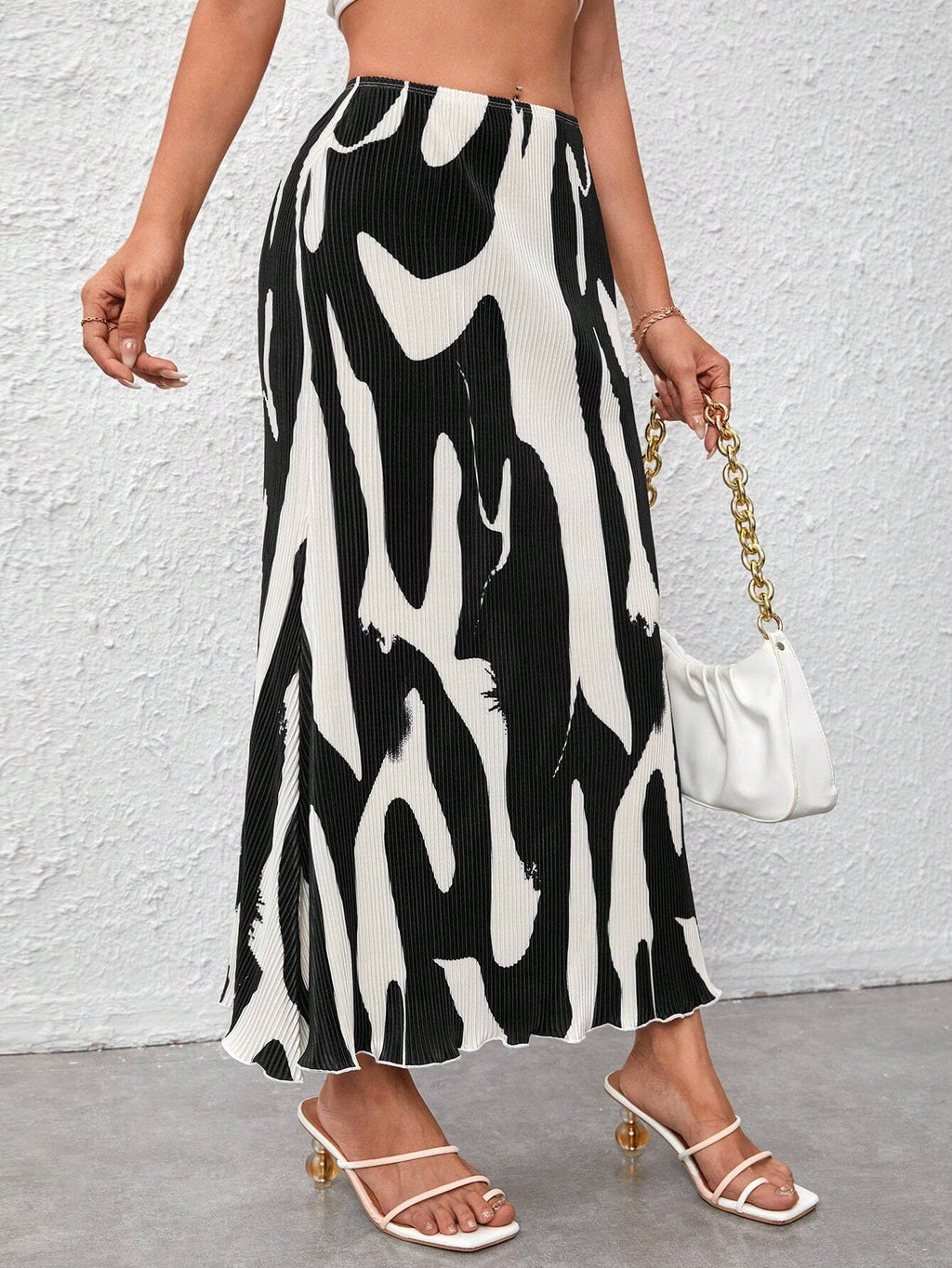 ASTRID Ribbed Abstract Print Skirt