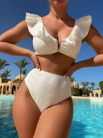ELLIE Ruffle Trim Textured High Waisted Bikini