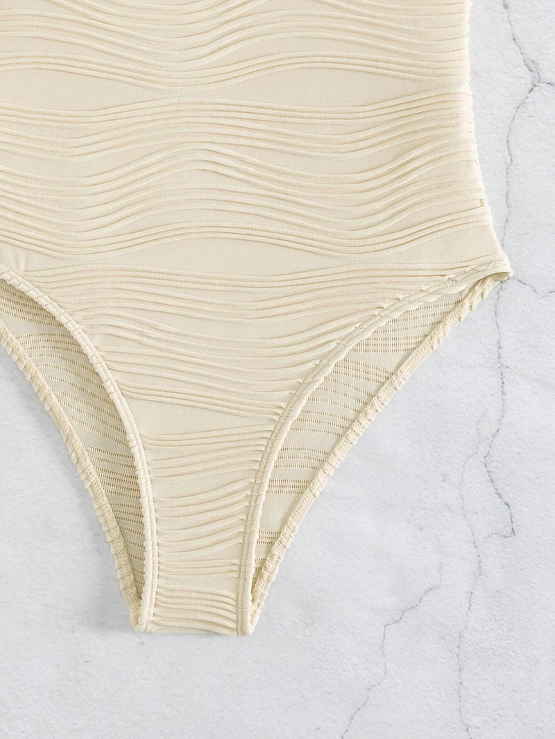 BLAKE Solid Textured Tie Shoulder One Piece Swimsuit