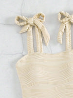 BLAKE Solid Textured Tie Shoulder One Piece Swimsuit