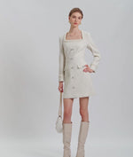 SHARA Tweed Long Sleeved Dress with Pearls